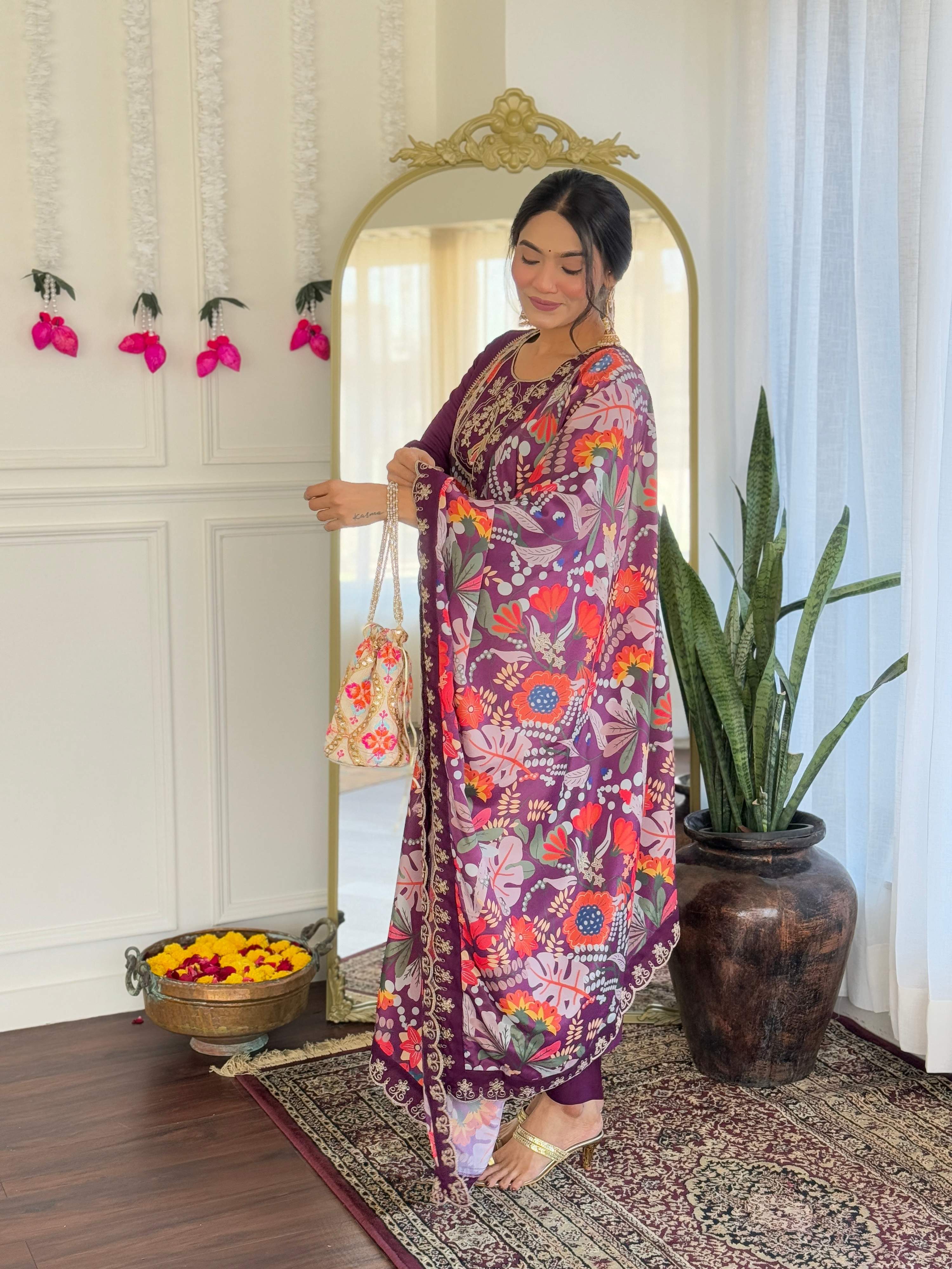 The52 Women's Viscose Chanderi Fabric Straight Kurta, Pant and Dupatta Set - Distacart