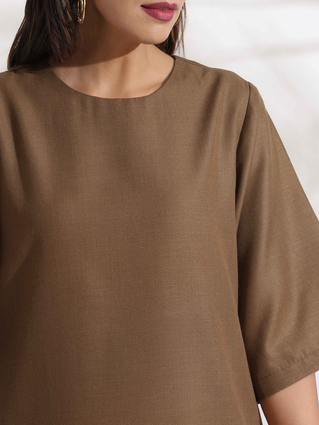 trueBrowns Brown Slub Dress - Distacart