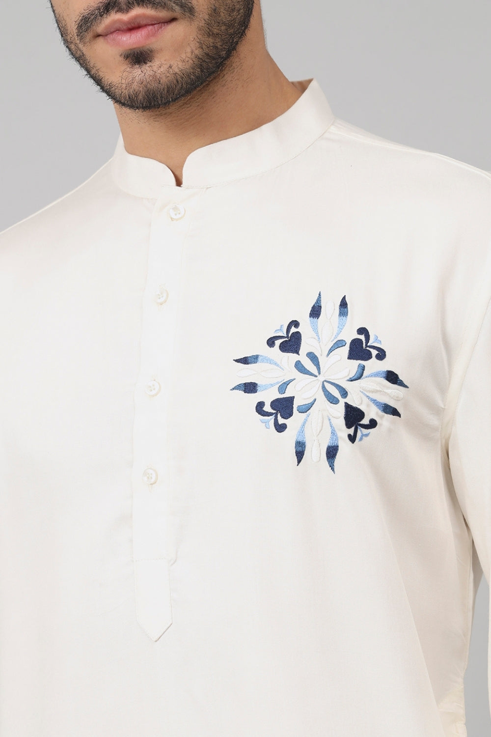 Motif Embroidered Cotton Kurta by Hilo Design
