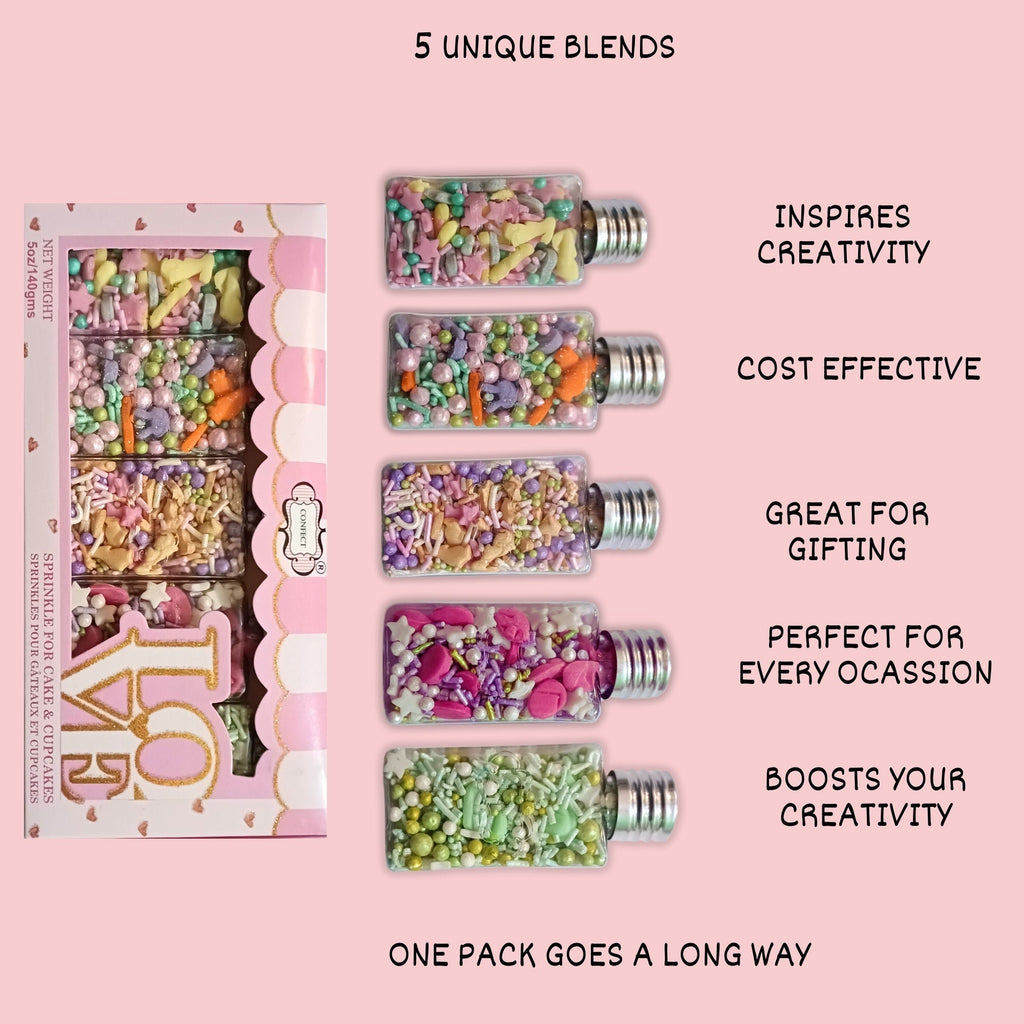 confect spring sprinkles edible mix green pink eggs yellow gold bunny pack of 5 100gms