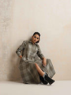 trueBrowns Green Check Flared Winter Dress - Distacart