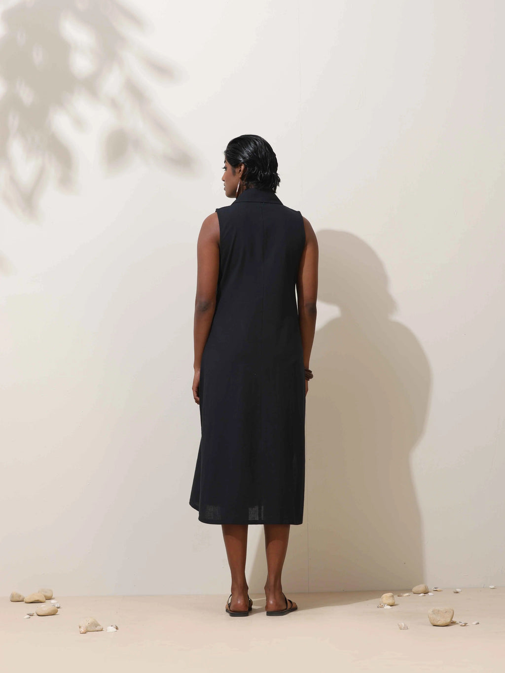 trueBrowns Black Cotton Linen Dress - Distacart