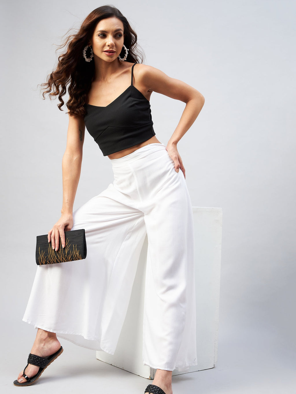 InWeave Solid White Palazzo - Distacart