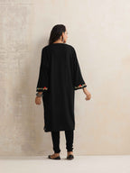 trueBrowns Black Kashmiri Embroidered Woollen Phiran Kurta - Distacart