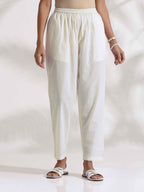 trueBrowns Off-White Cotton Floral Embroidered Flared Kurta Set - Distacart