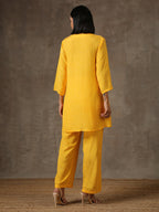 trueBrowns Yellow Bandhani Flare Printed Silk Co-Ord Set | Relove - Distacart
