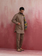 trueBrowns Men's Grey Ikat Print Cotton Reversible Nehru Jacket