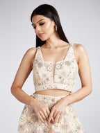House of Panchhi Cream Net Sequins, Mirror And Thread Embroidery Lehenga Choli & Dupatta