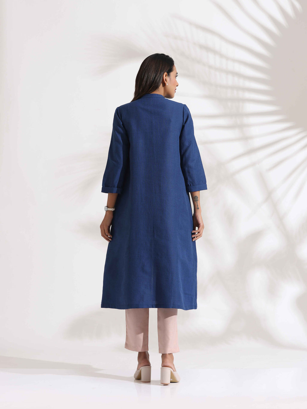 trueBrowns Blue Slub Kurta Set - Distacart