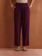 trueBrowns Purple Metallic Straight Kurta Set - Distacart