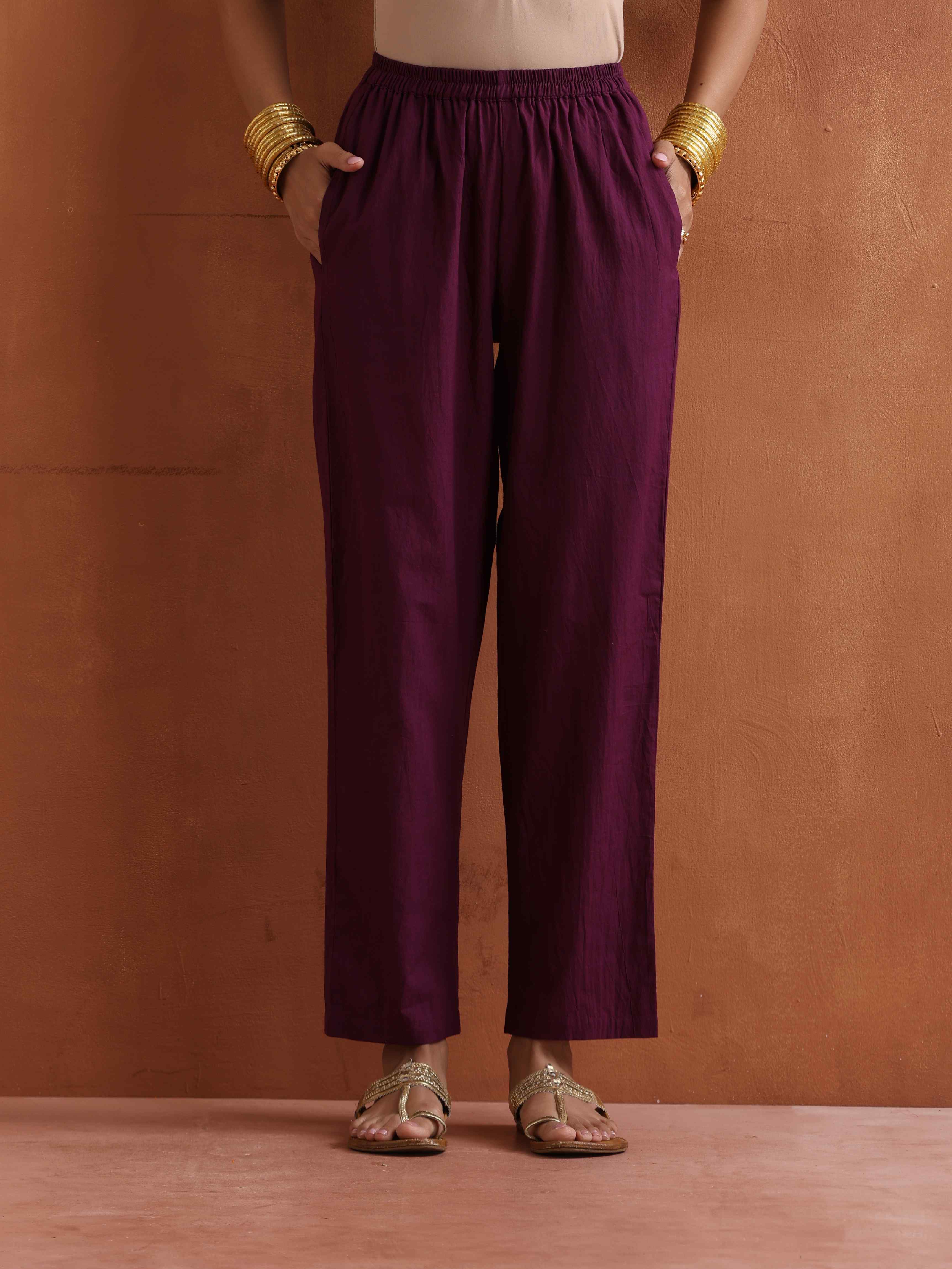 trueBrowns Purple Metallic Straight Kurta Set - Distacart