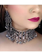 Tehzeeb Creations Women's Silver Colour Oxidised Necklace And Earring With Mirror Work