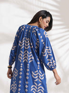 trueBrowns Blue Cotton Print Dress - Distacart