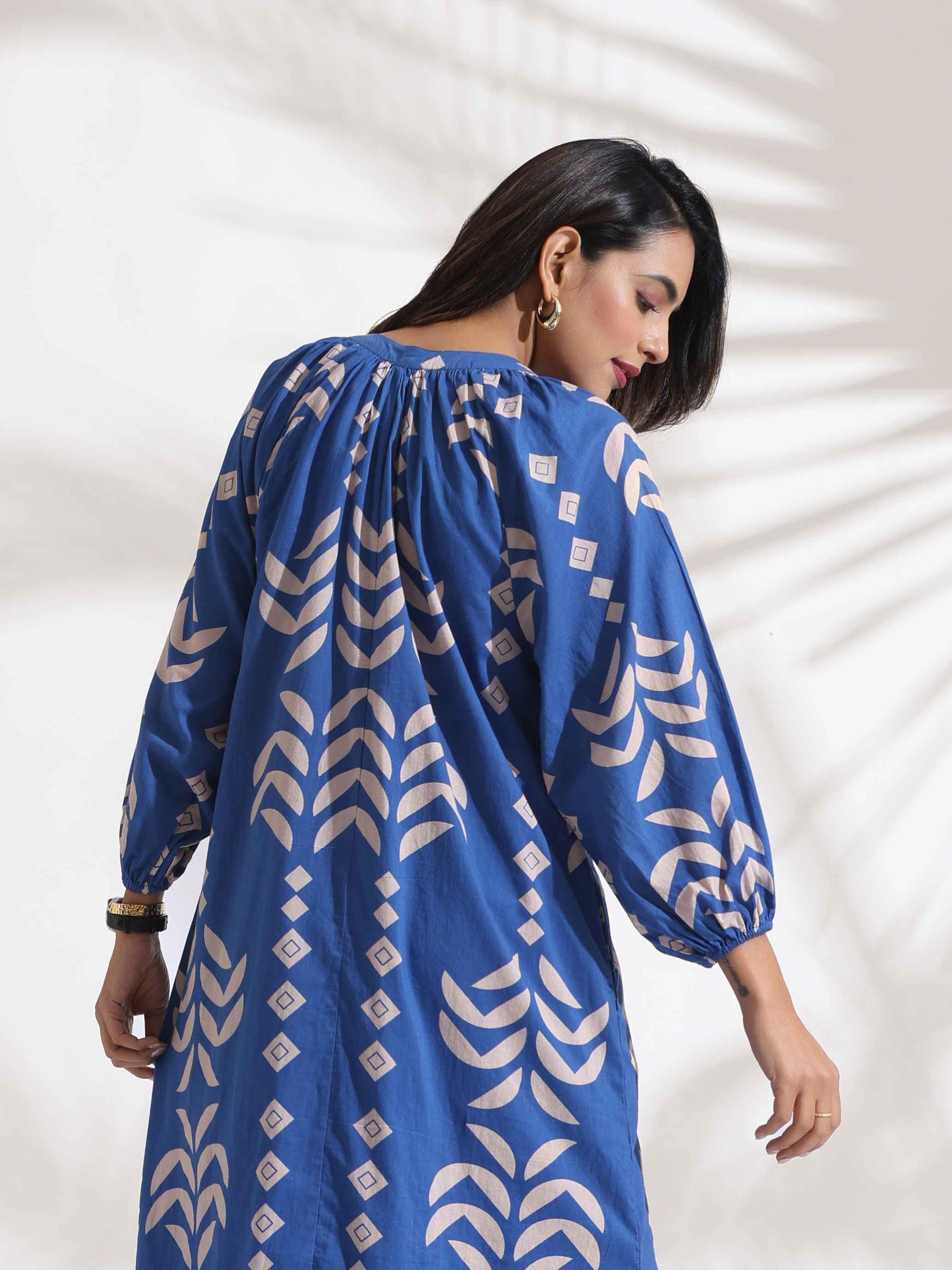 trueBrowns Blue Cotton Print Dress - Distacart