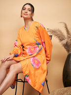 InWeave Women's Haldi Yellow Pink Mauve Flower Belted Dress - Distacart