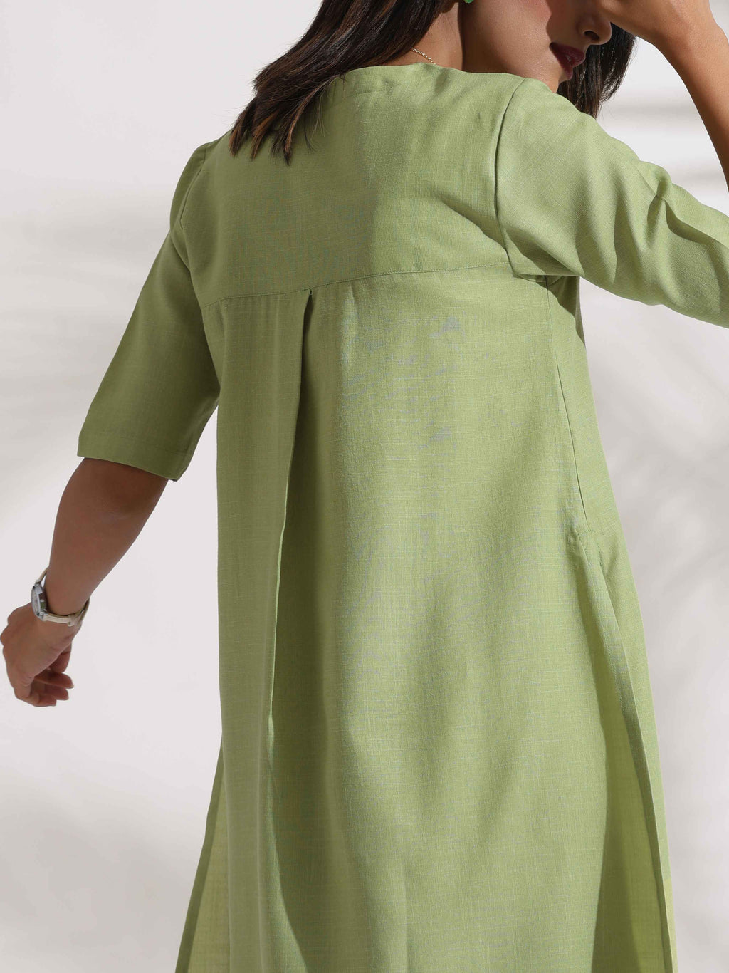 trueBrowns Green Slub Kurta Set - Distacart