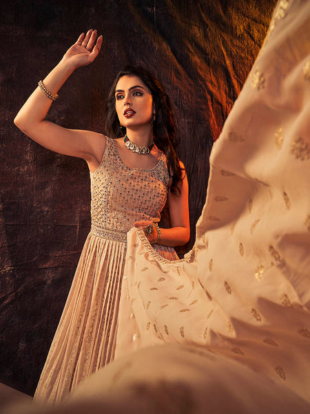 Myra Peach Real Georgette Designer Gown Style Suit