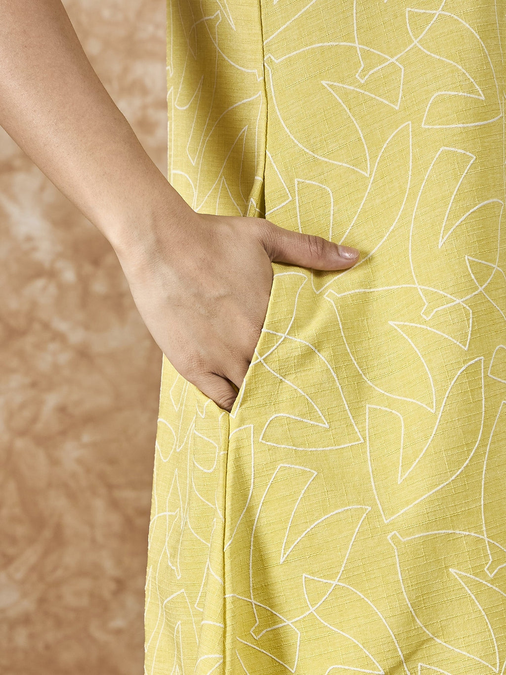 InWeave Light Yellow V Neck Aline Kurta Set