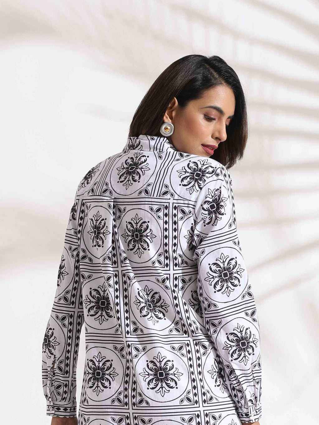 trueBrowns White Cotton Print Shirt Dress - Distacart