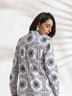 trueBrowns White Cotton Print Shirt Dress - Distacart