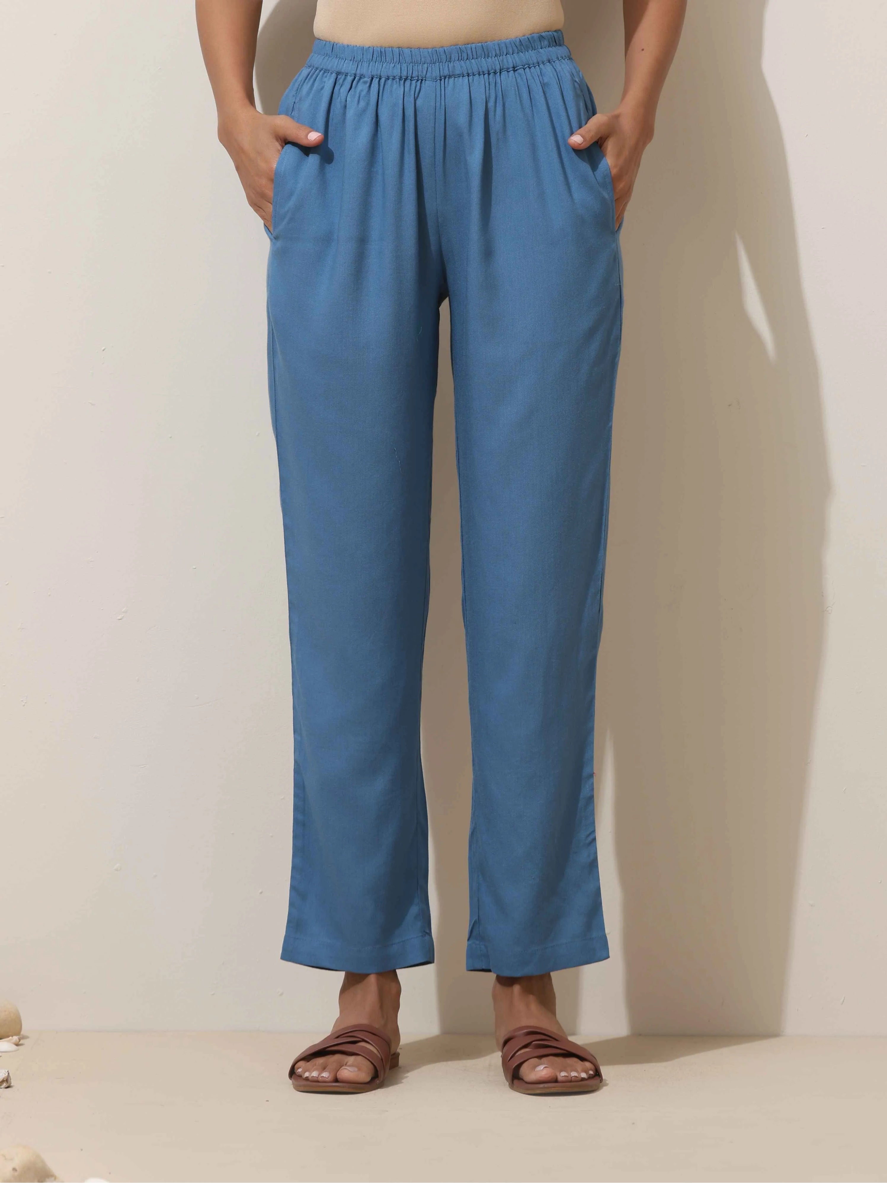 trueBrowns Blue Viscose Kurta Pant Set - Distacart