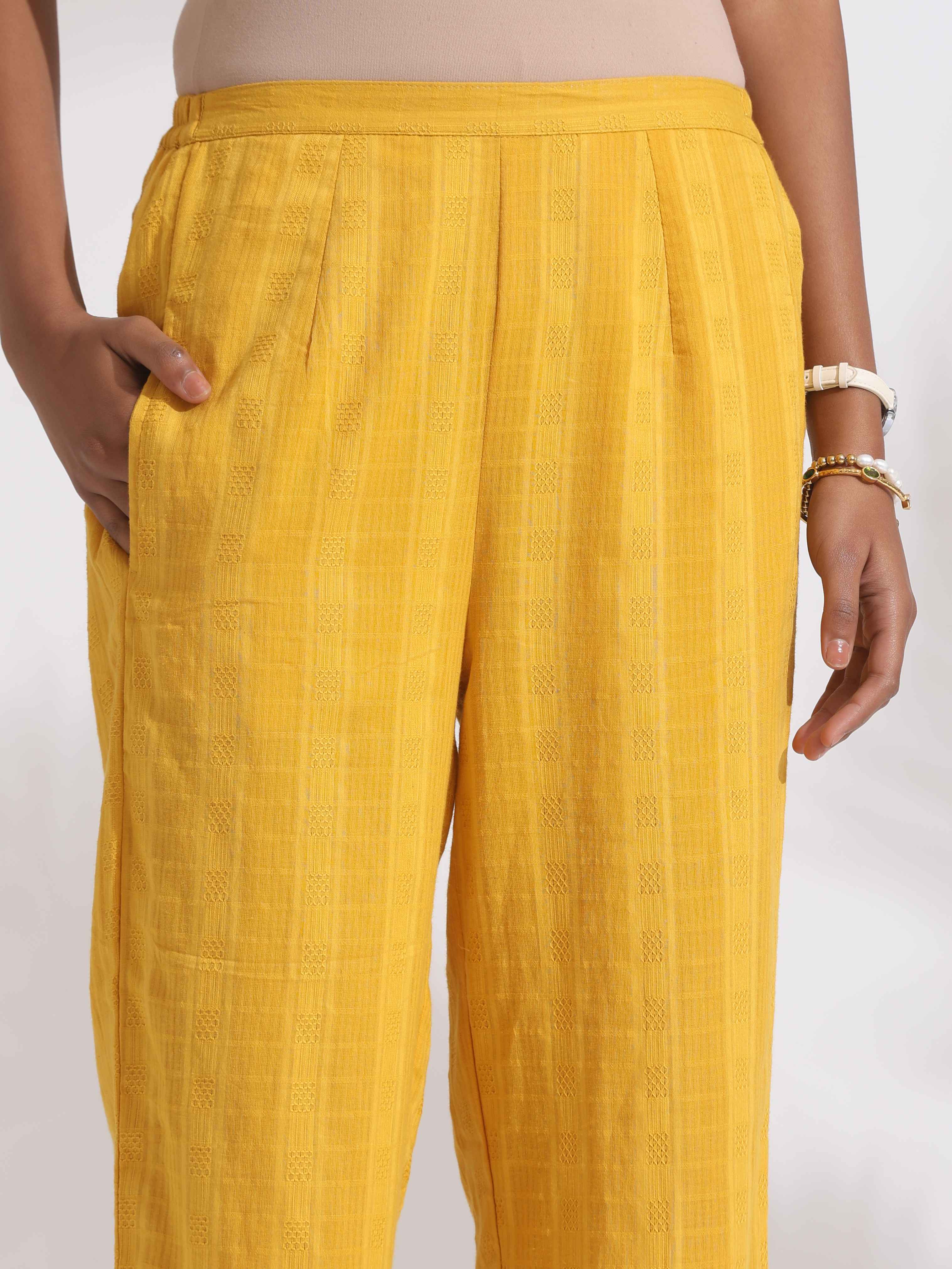 trueBrowns Yellow Cotton Pleated Shirt Kurta Set - Distacart