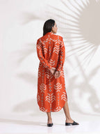 trueBrowns Orange Cotton Print Shirt Dress - Distacart