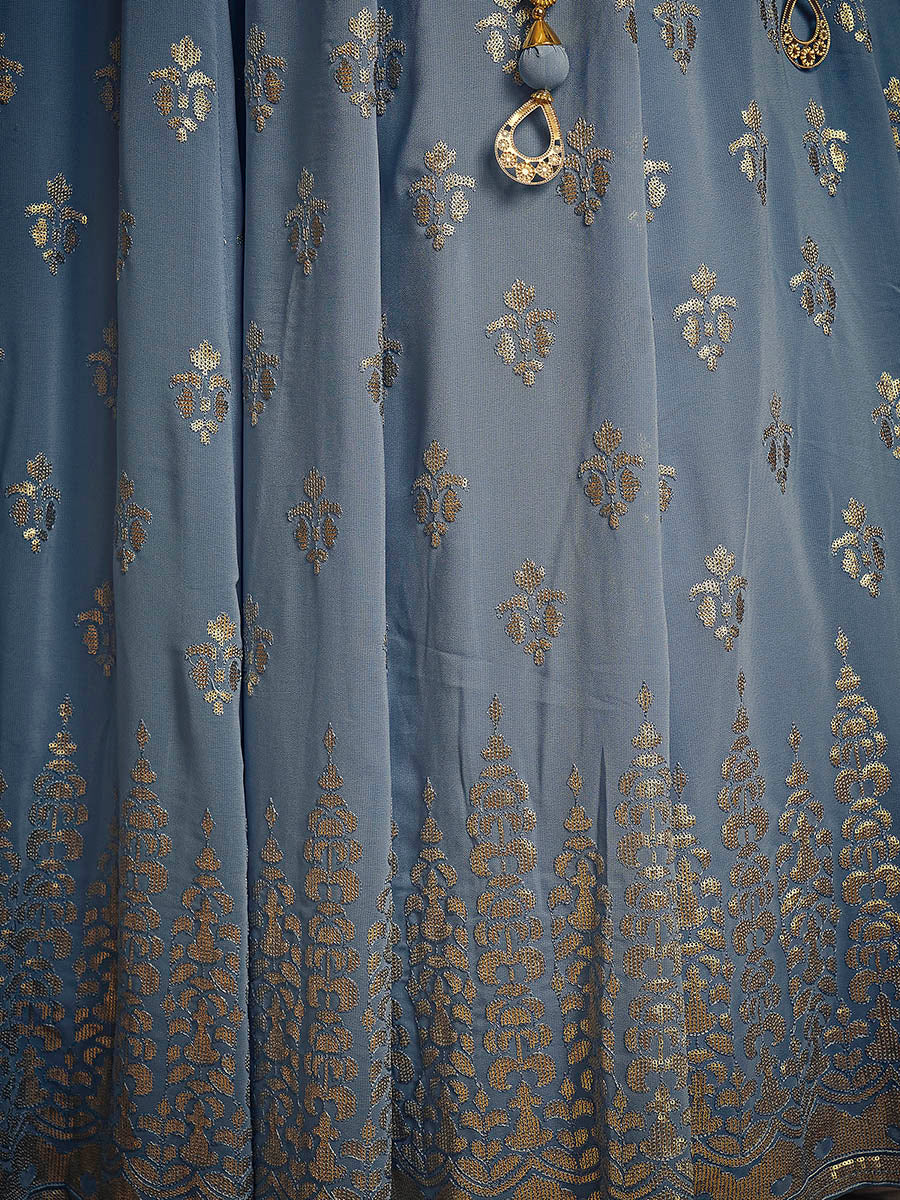 Myra Blue Real Georgette Designer Gown Style Suit - Distacart