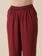 trueBrowns Ruby Wine Slub Texture High Low Kaftan Pant Set | Relove - Distacart