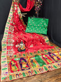 Lorenvalley Fashion Premium Red Vichitra Silk Embroidery and Diamond work Both Side Saree