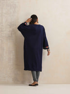 trueBrowns Blue Kashmiri Embroidered Woollen Phiran Kurta - Distacart