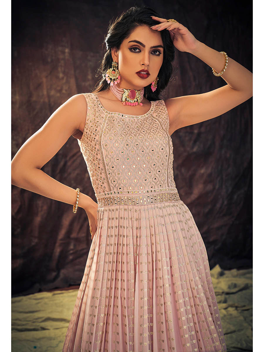 Myra Baby Pink Real Georgette Designer Gown Style Suit - Distacart