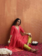 trueBrowns Hot Pink Tissue Flared Anarkali Kurta Set - Distacart