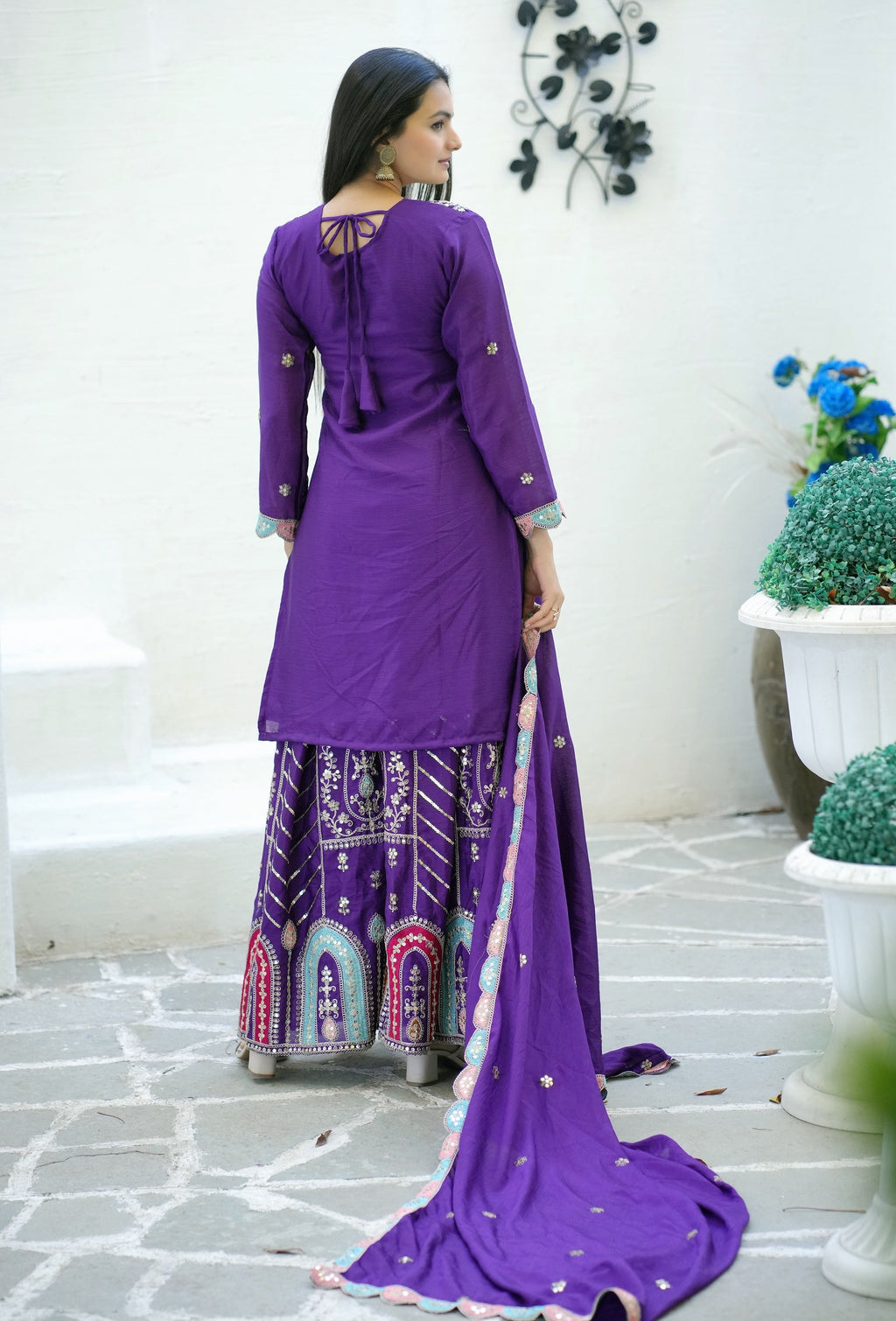 Teeya Creation Purple Color Chinon Silk Heavy Embroidery Work Fully Stitched Sharara Suit