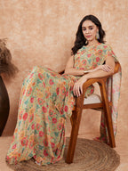 InWeave Women's Pear Green Red Floral Skirt Saree - Distacart
