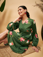 InWeave Women's Green Small Flower Belted Dress - Distacart