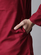 Even Apparels Maroon Pure Cotton Kurta With Band Collar - Distacart