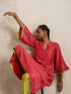 trueBrowns Hot Pink Tissue Flared Kurta Set - Distacart