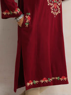 trueBrowns Maroon Kashmiri Embroidered Woollen Phiran Kurta - Distacart