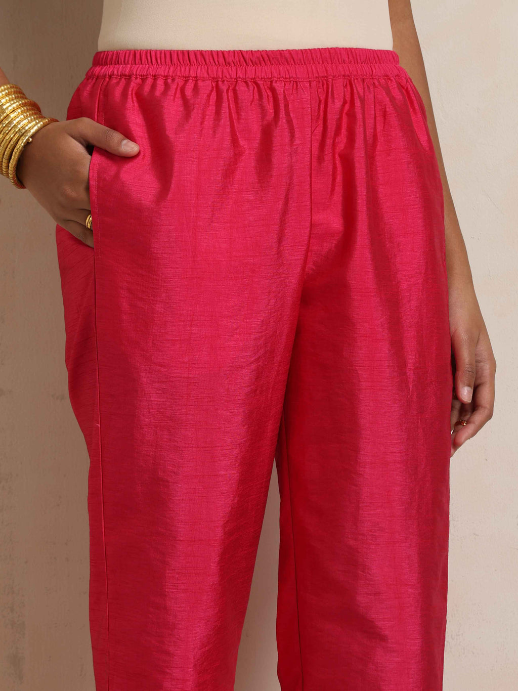trueBrowns Hot Pink Tissue Straight Kurta Set - Distacart
