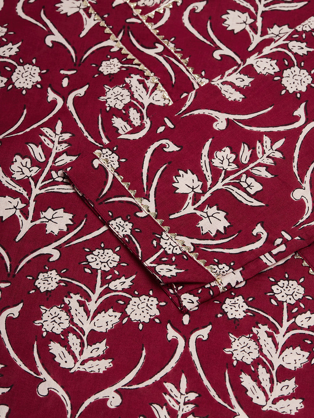 InWeave Women's Wine Floral Print Straight Angrakha Gota Kurta