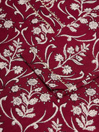 InWeave Women's Wine Floral Print Straight Angrakha Gota Kurta