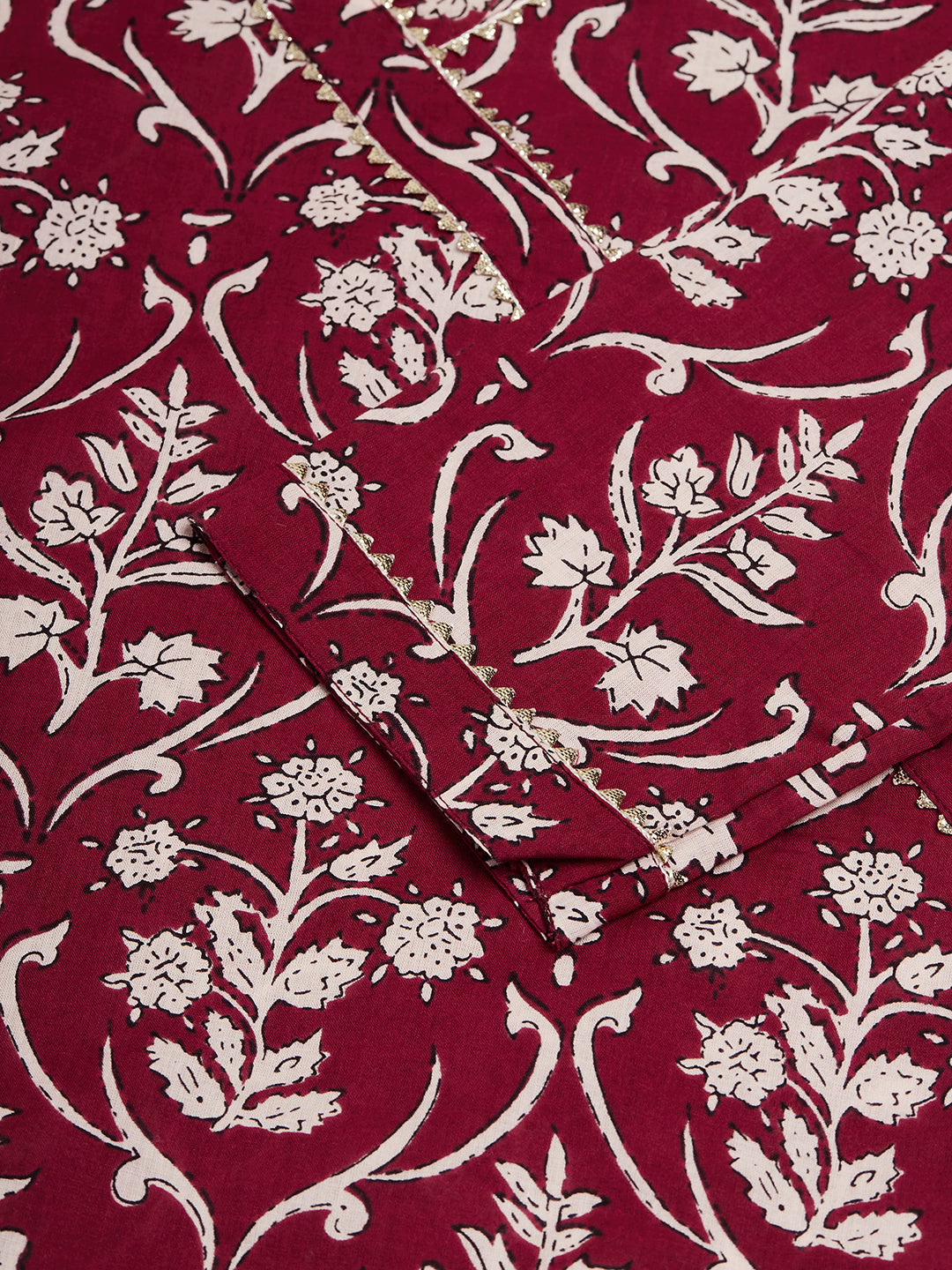 InWeave Women's Wine Floral Print Straight Angrakha Gota Kurta