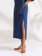 trueBrowns Blue Slub Dress - Distacart