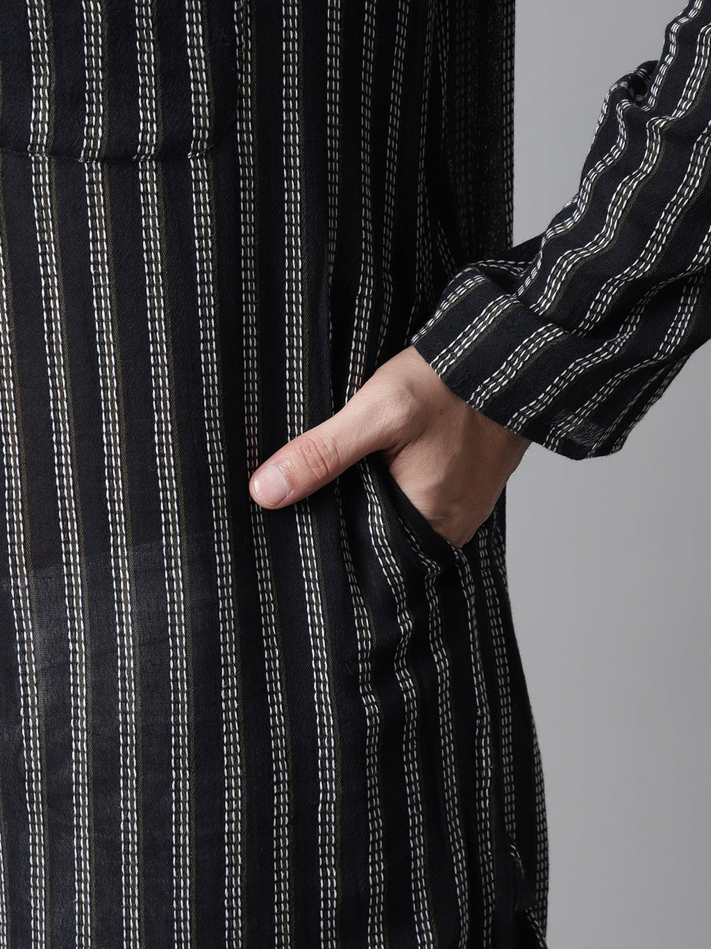 Even Apparels Black Pure Cotton Kurta With Band Collar - Distacart