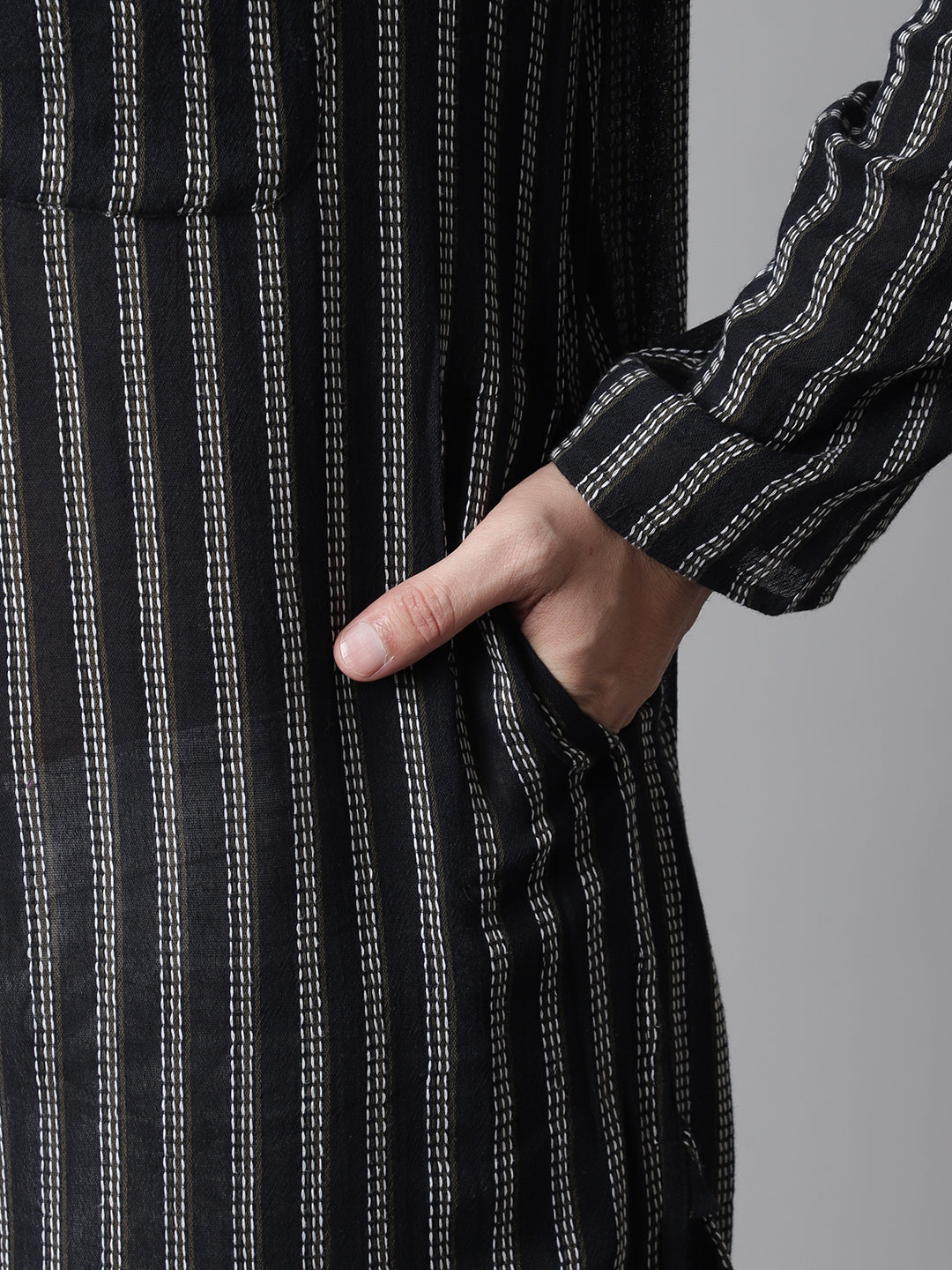 Even Apparels Black Pure Cotton Kurta With Band Collar - Distacart