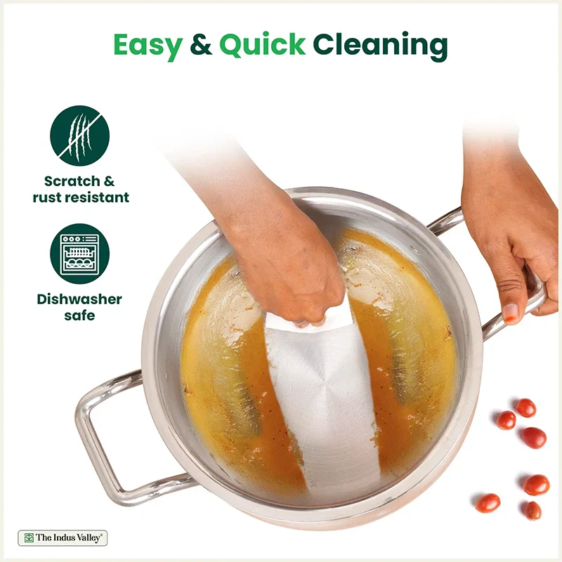 The Indus Valley TurboCuk Tri-ply Stainless Steel Handi Casserole/ Biryani Cooking Pot+ Glass Lid, Premium Quality, 3 Layer Thick Body, 100% Toxin-free, Non-stick, Induction & Gas, 4L