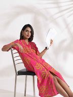 trueBrowns Pink Cotton Print pleated Dress - Distacart