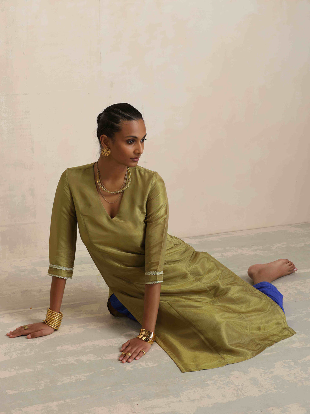 trueBrowns Green Tissue Straight Kurta Set - Distacart