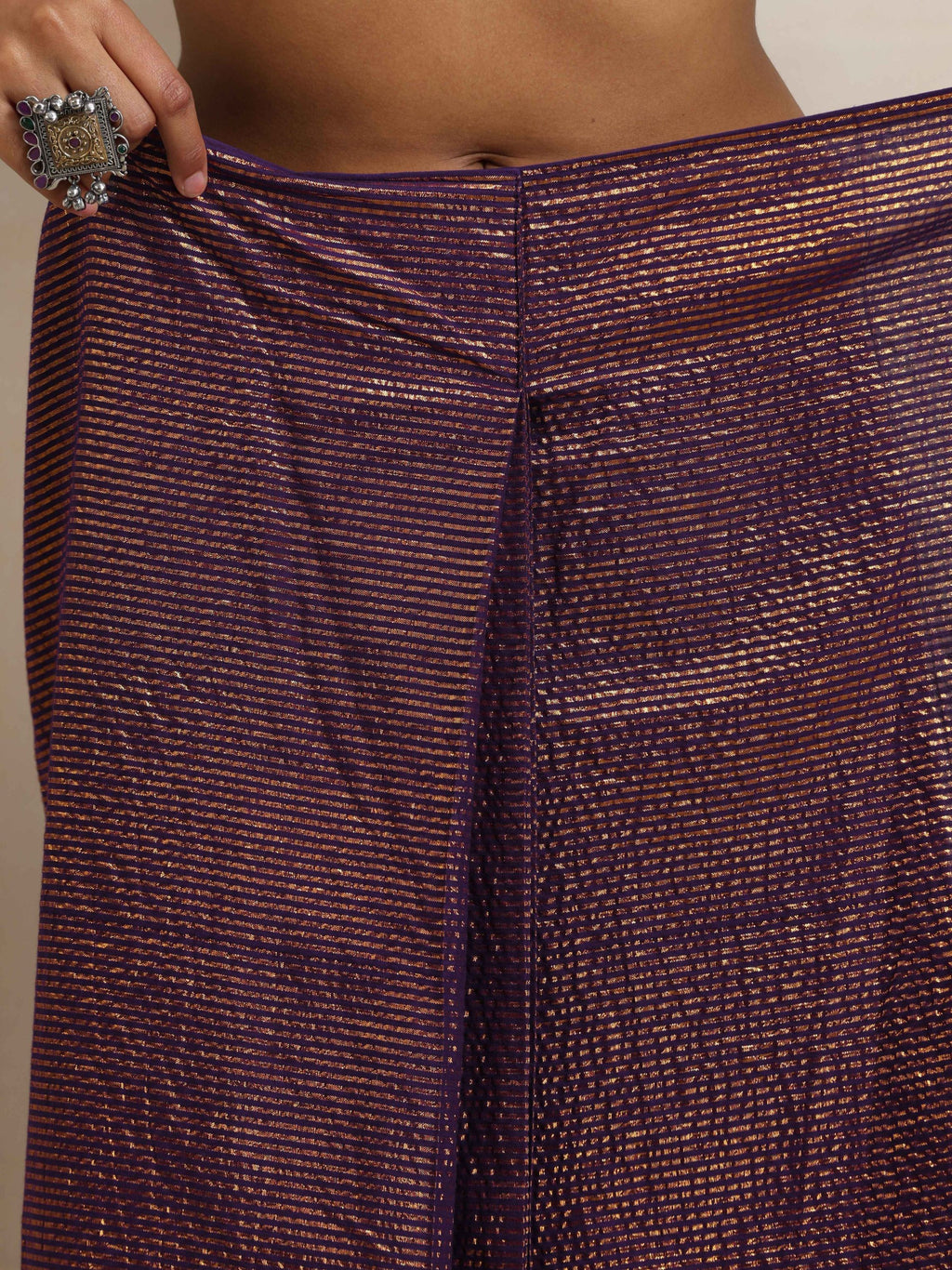 trueBrowns Purple Gold Lurex Ready To Wear Saree